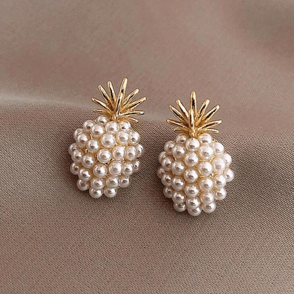 Elegant Gold and Pearl Pineapple Earrings